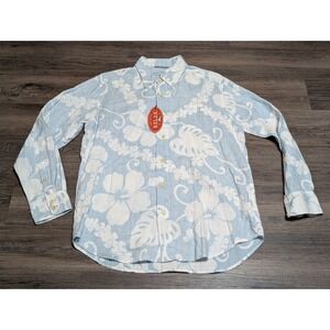 Tommy Bahama Relax Ocean Drive Mens M China Blue Linen Floral Long Sleeve Shirt